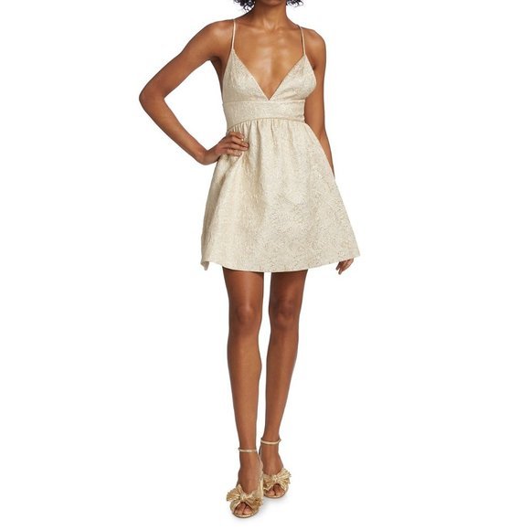 Alice + Olivia Foley Curved Waist Gold Minidress Size 4